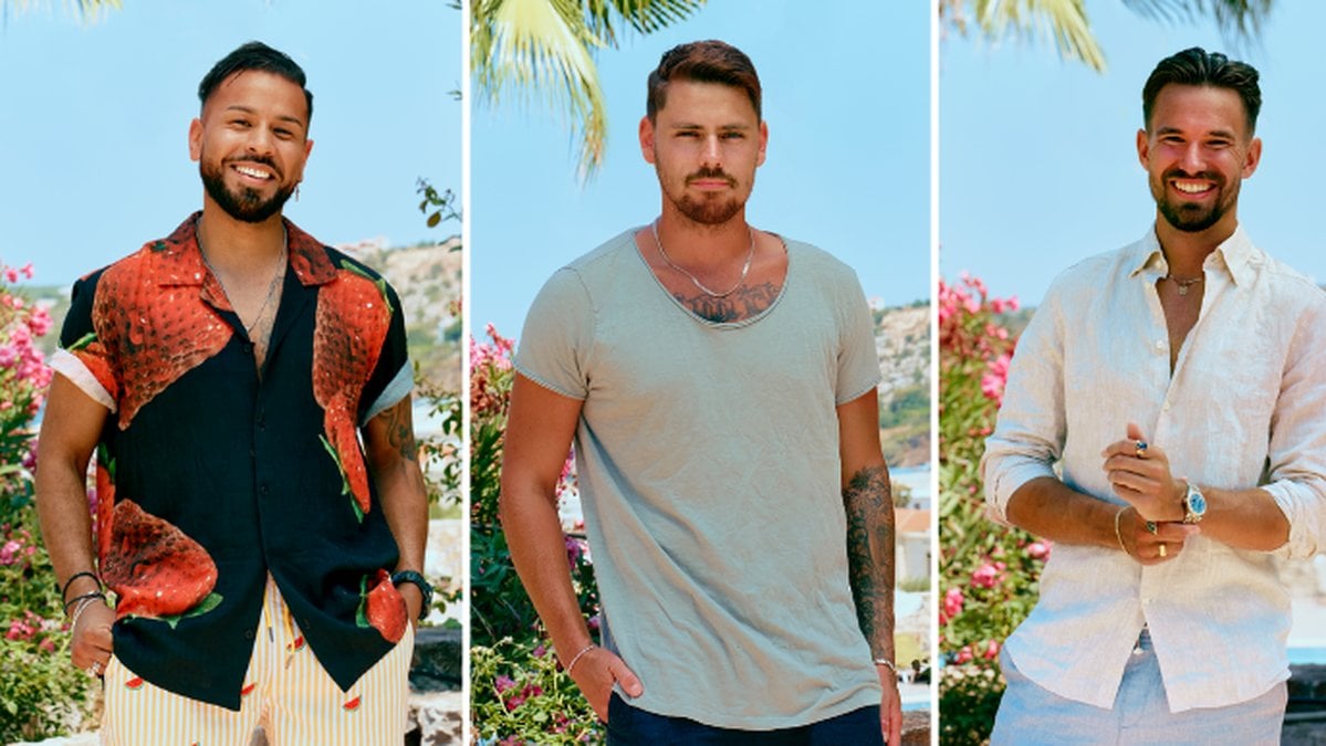 Oscar Batres, Rasmus Allard och Simon Liljeström i Bachelorette 2022.