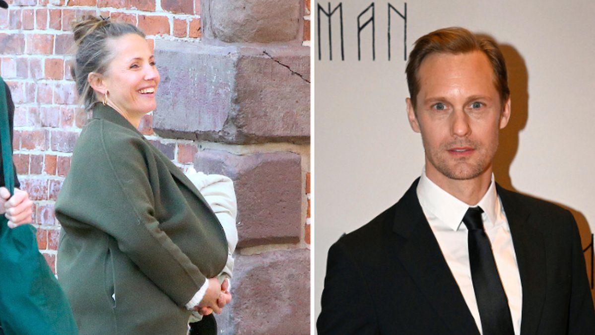 Här syns Alexander Skarsgård och Tuva Novotny med sin bebis