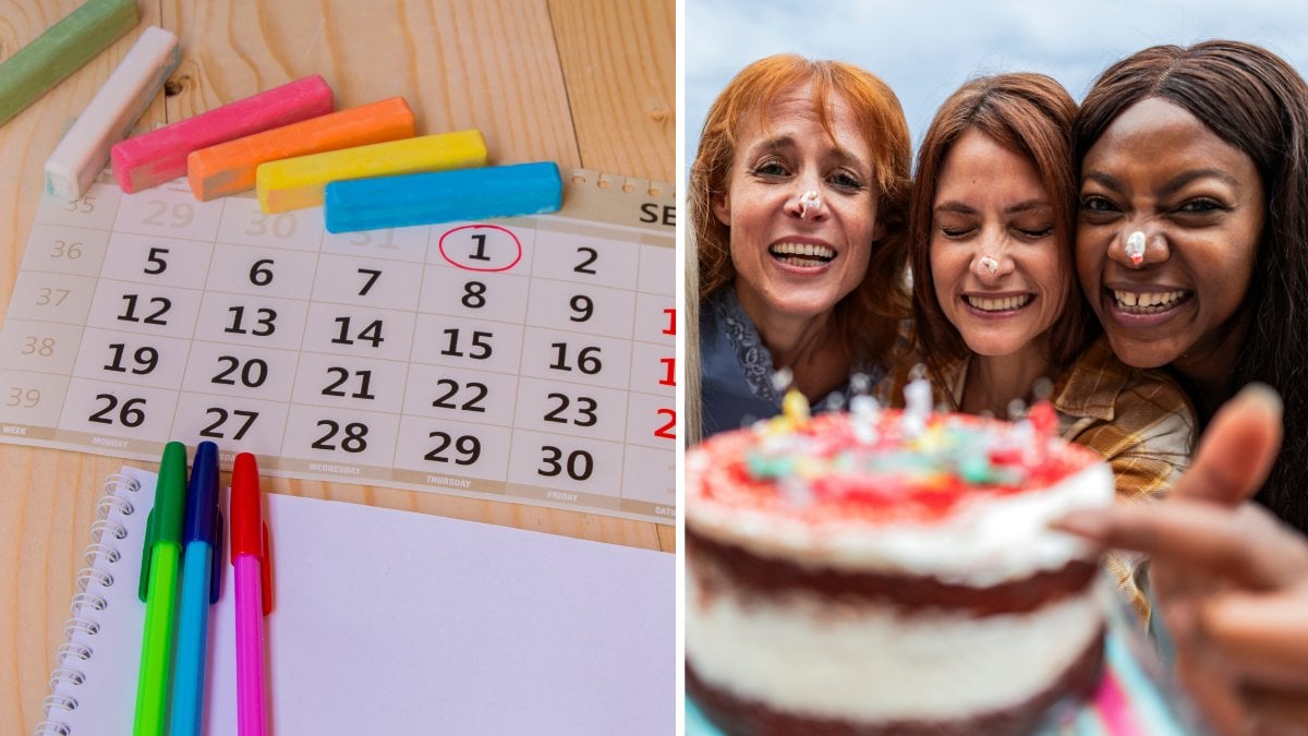 Kalender och tjejer som firar med tårta
