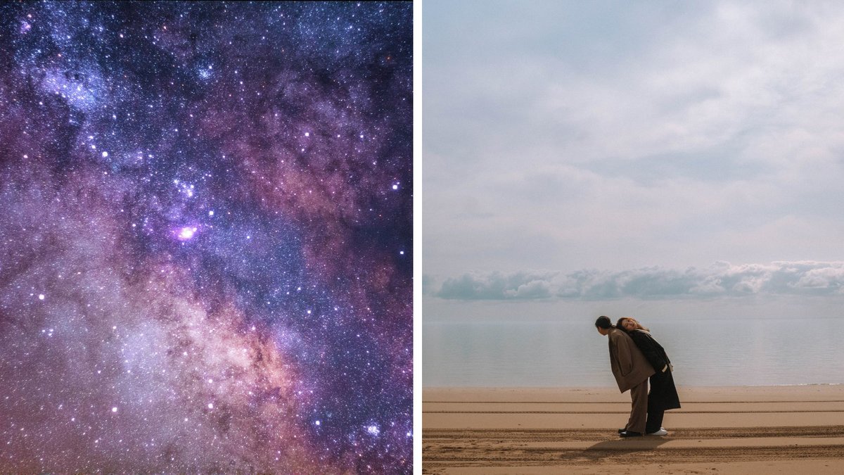 Stjärnhimmel & ett par på en strand. 