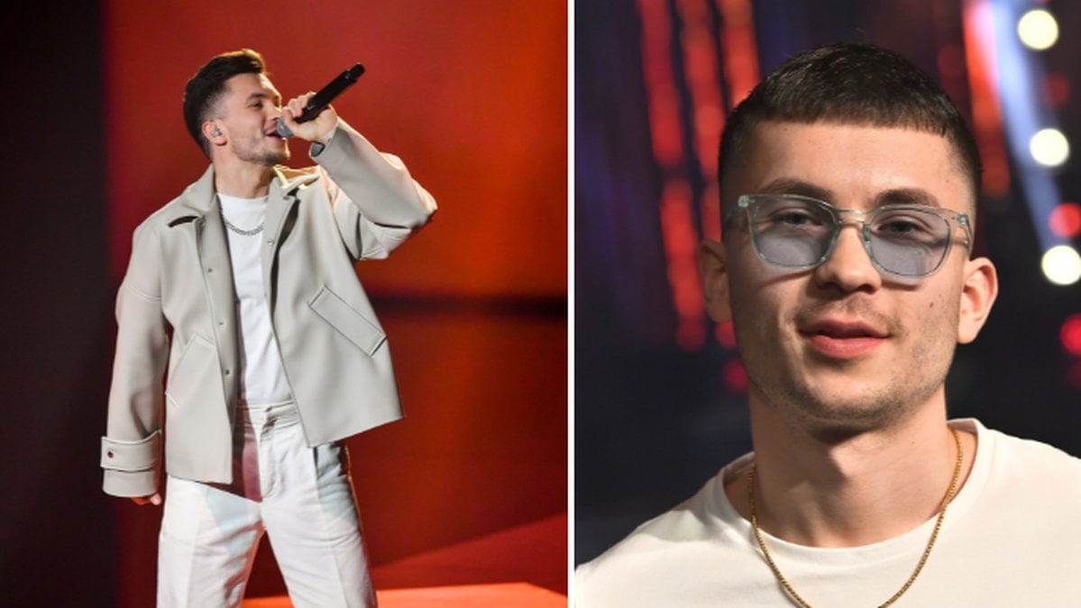Tvådelad bild på Melodifestivalen-aktuella Paul Rey. 