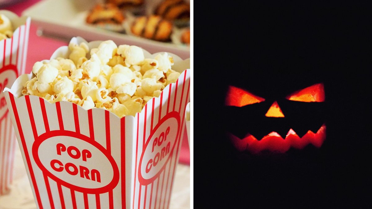Popcorn & en halloween pumpa.