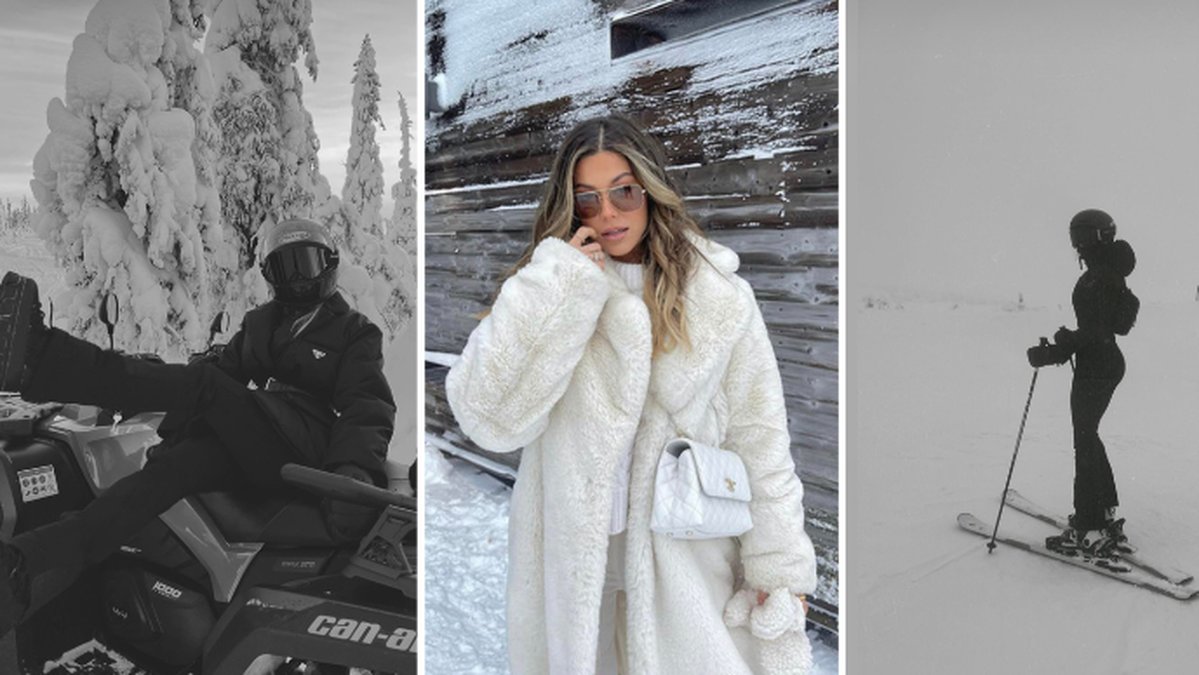 Tredelad bild på Bianca Ingrosso på skidsemester.